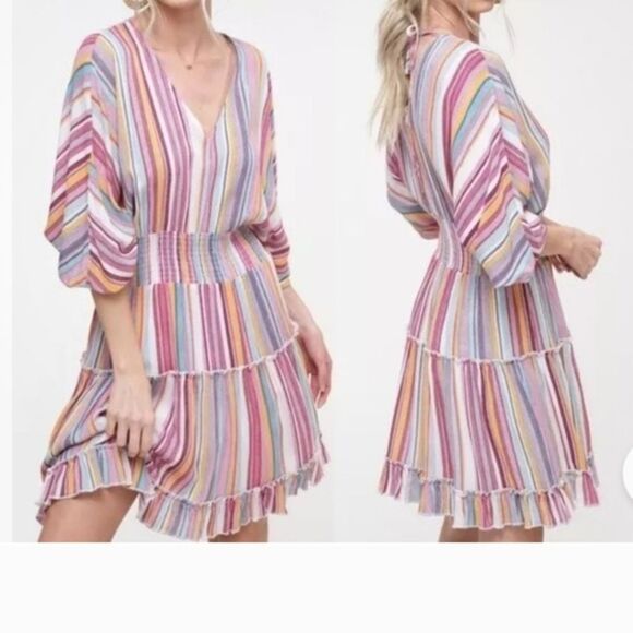 Dresses & Skirts - La Miel Striped Multicolor V-Neck Dress